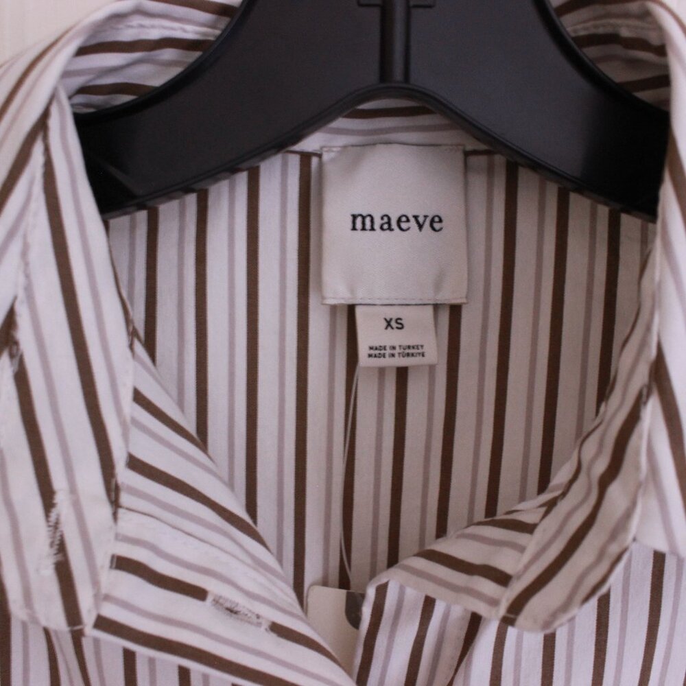 Anthropologie Maeve Belted Bubble-Hem Mini Stripe Shirt Dress - Picture 3 of 12